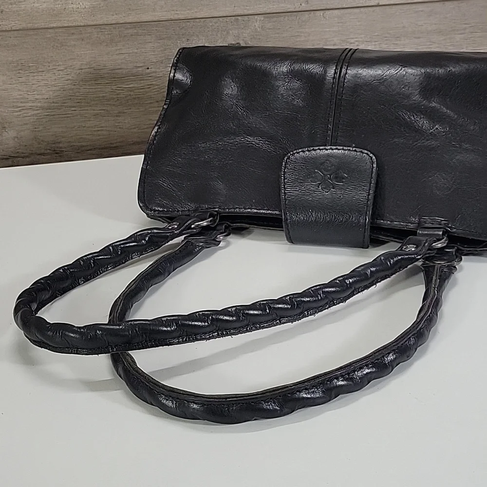 Patricia Nash Rienzo Black Leather Shoulder Bag Satchel Handbag Purse